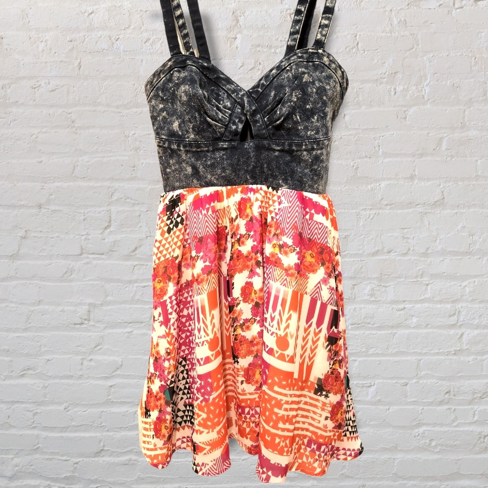 Material Girl Denim Cutout Floral Dress